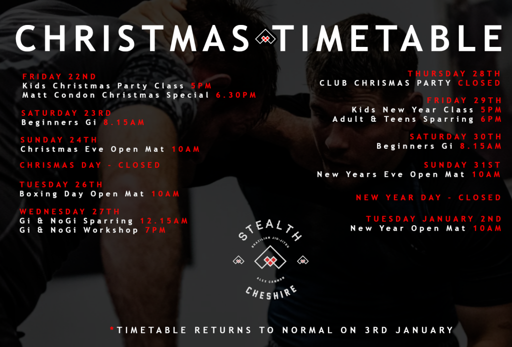 Stealth BJJ Cheshire Christmas Timetable 2023